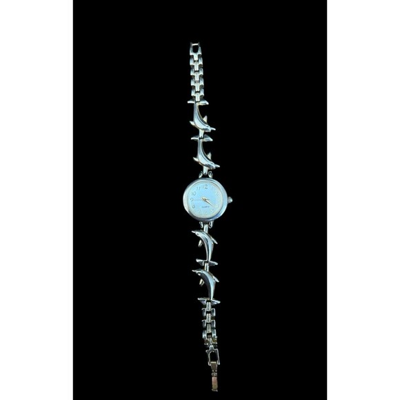 Dolphin Watch Women 22mm Gold Silver Two Tone White Dial Round New Battery 6" - Picture 2 of 5